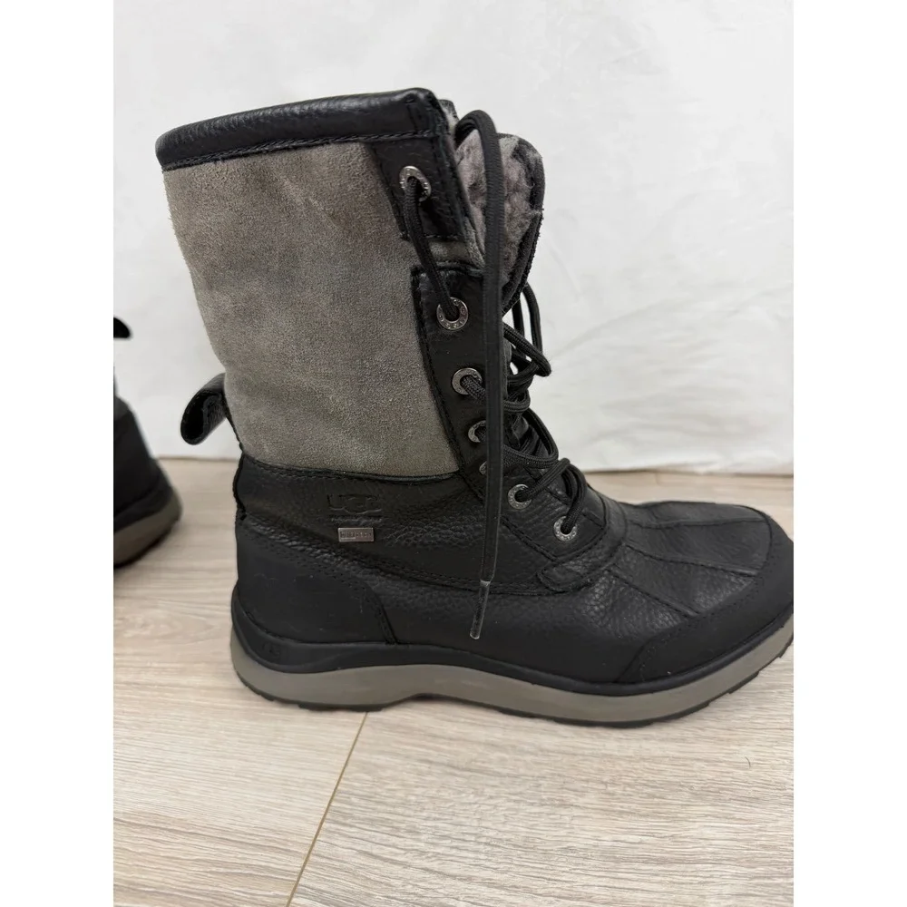 UGG Adirondack III Waterproof Boots Black Grey Leather Sheepskin‎ Size 8.5